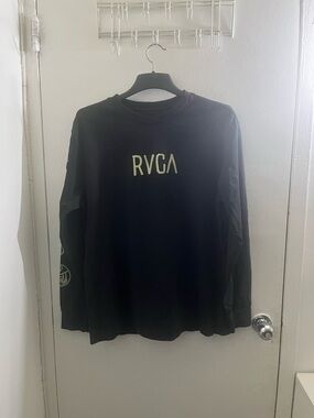 RVCA Black Long Sleeve Crew with Light Green Logo